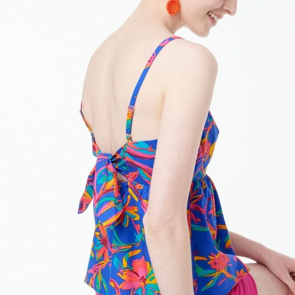 J. Crew Floral Tie Back Strappy Top in Brilliant Blue Fuchsia | Size 6 - Picture 2 of 10